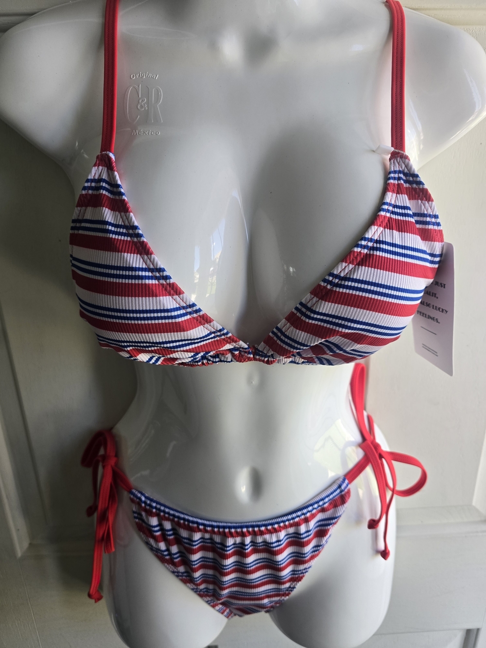Luckydora Red, White & Blue Striped Tie-Side Bikini